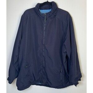 Lands End Womens 3X Navy Blue Full Zip Jacket Packable Hood Nylon Mesh Lining